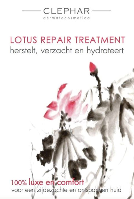 Afbeelding: Poster over Lotus Repair Treatment. Herstelt, verzacht en hydrateert